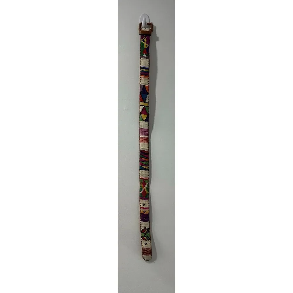 Mayan design inspired leather belt made in Guatemala size Small. #M-1289